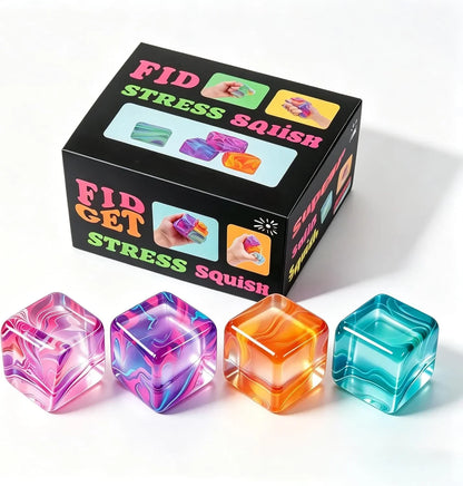 4Pack Fidget Toys Mini Squishy Stress Cube, Stress Balls for Kids, Adults Squishies Anxiety Stress Relief, Ice Squishy Cube Sugar Balls, Sensory Toys for Kids with Autism, Fidgets for Classroom Prize - US 5895