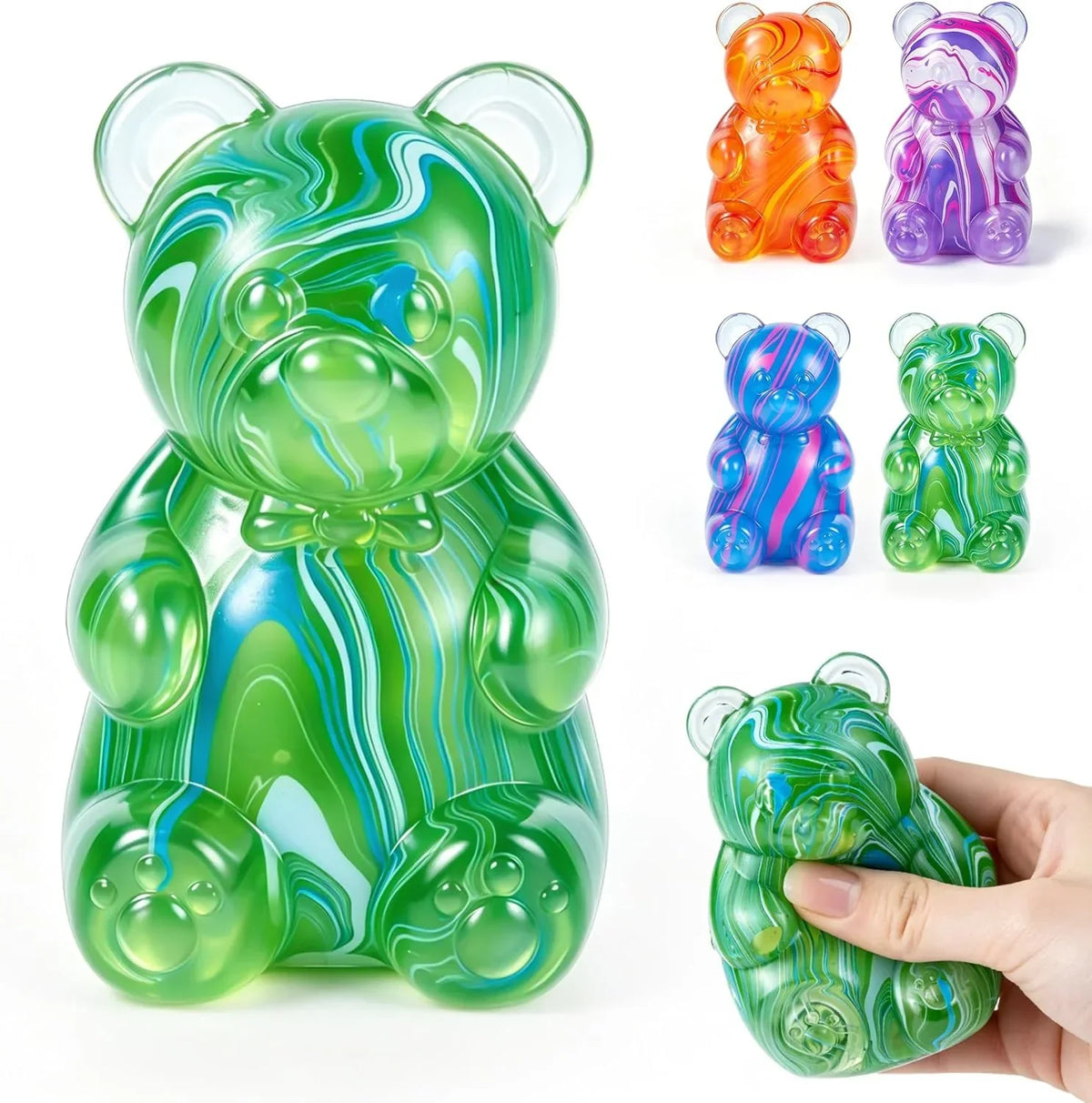 1Pc Gummy Bear Squishyies Fidget,Color Maltose Filled Squeeze Toys Slow Rising Squishy Stress Balls Adults Kids Party Favors,Classroom Prizes(Green) - US 5252